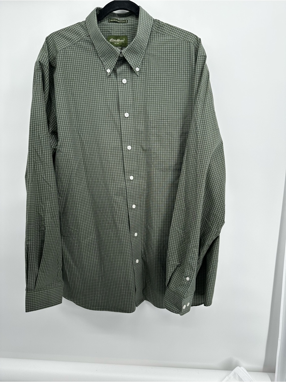 Eddie Bauer XL Tall Green Micro-Check Button-Down Shirt